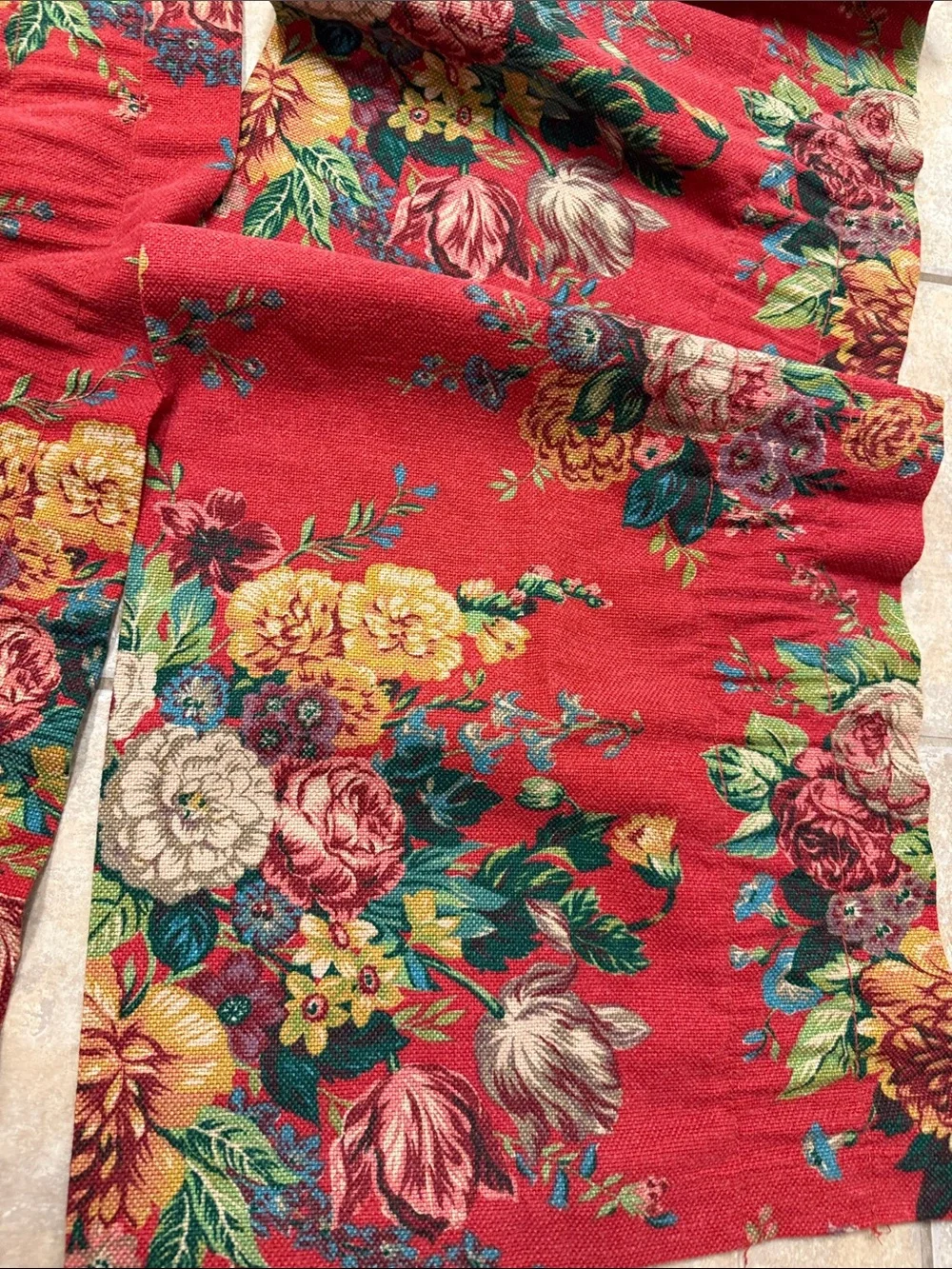 Ralph Lauren 2 Valences Red Floral Fabric Panel